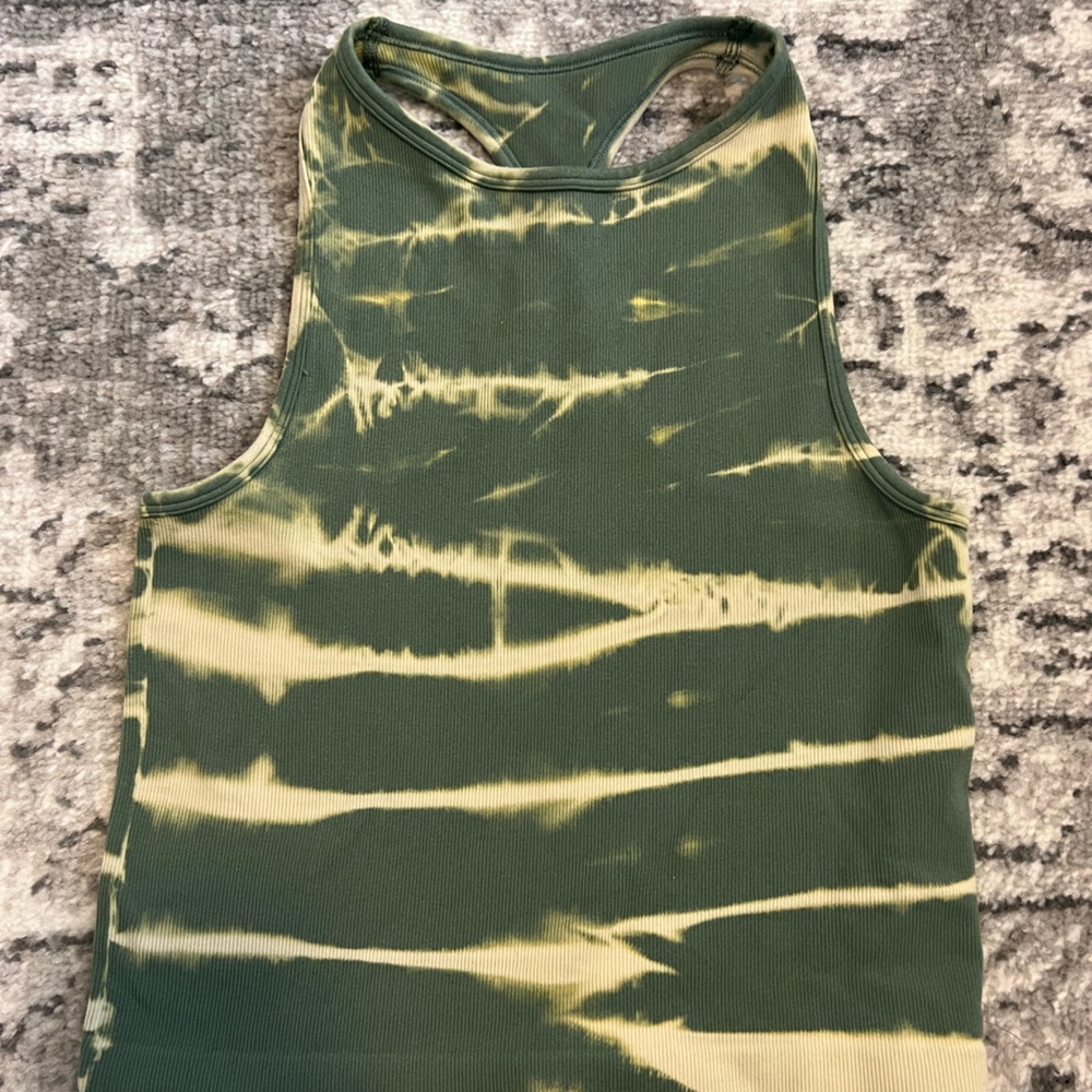 Free People Women’s Green and Cream Tie-Dye Racerback Tank Top